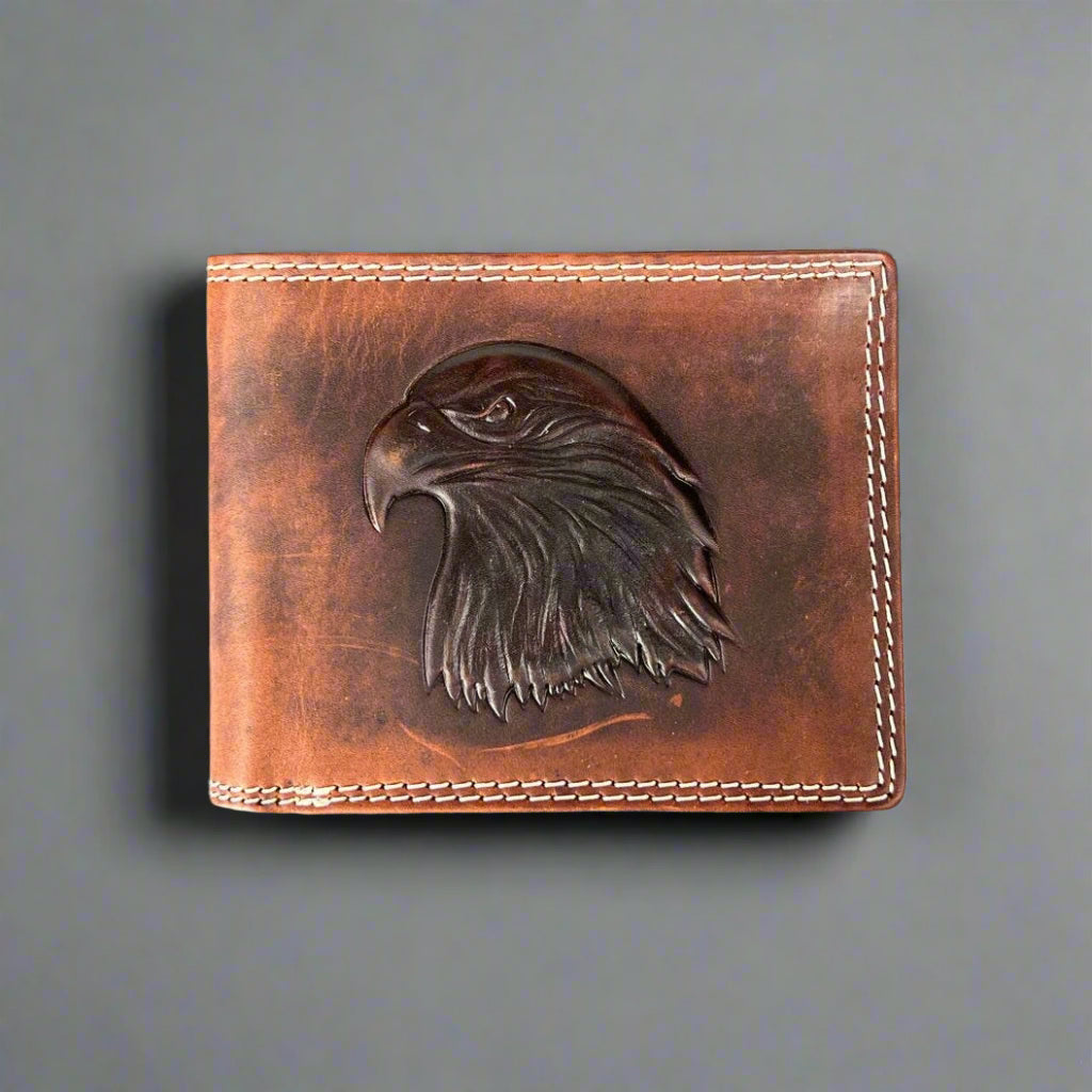 Portefeuille Bifold en cuir de vache pour homme avec aigle en relief