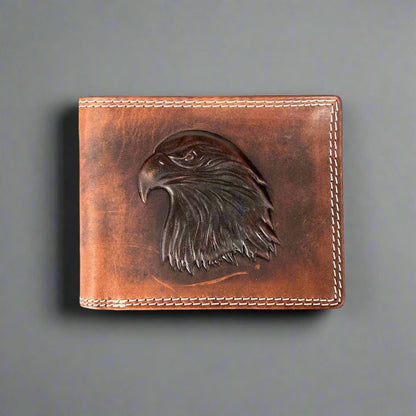 Portefeuille Bifold en cuir de vache pour homme avec aigle en relief