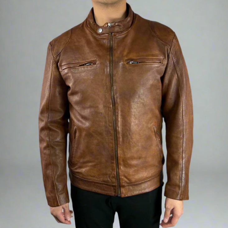 Blouson classique en cuir de mouton pour homme