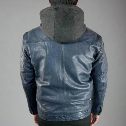 Blouson en cuir de mouton pour homme avec capuche amovible