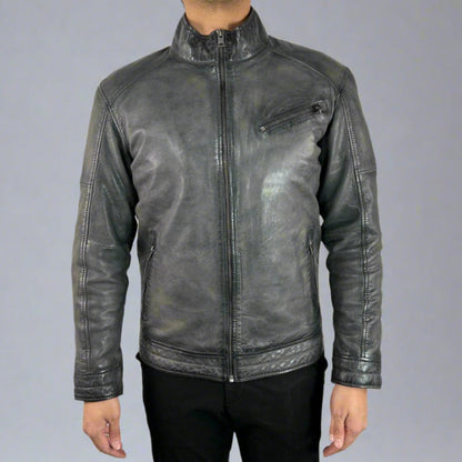 Blouson classique en cuir de mouton pour homme