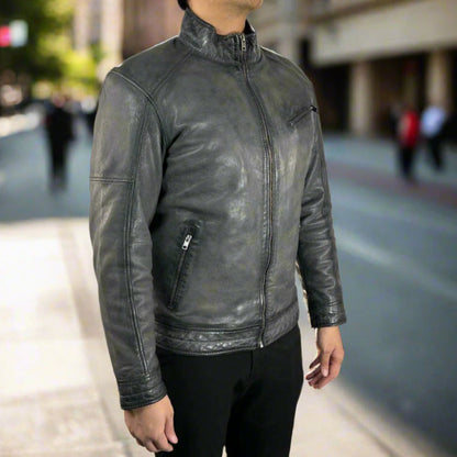 Blouson classique en cuir de mouton pour homme