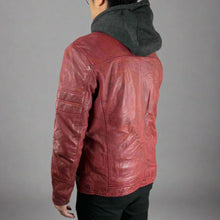 Blouson en cuir de mouton pour homme avec capuche amovible