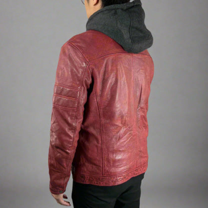 Blouson en cuir de mouton pour homme avec capuche amovible
