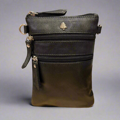 Mini sac bandoulière en cuir Greenwood avec 3 poches zippées