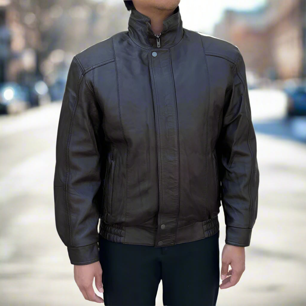 BOL Men's Double Pocket Leather Bomber Jacket