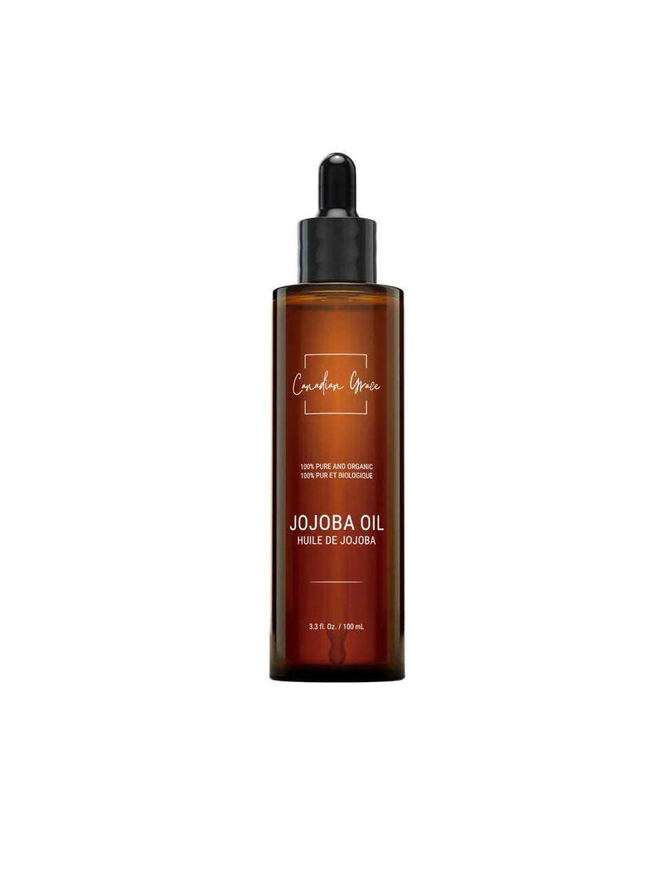 Huile de Jojoba 100 % Biologique Canadian Grace – Pour Peaux Sensibles, Réactives et Sujettes à l'Acné + Cuir Chevelu Sec ou Gras