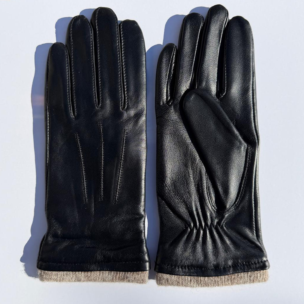 Gants en cuir d'agneau pour femme compatibles avec écran tactile, doublure en mélange de laine