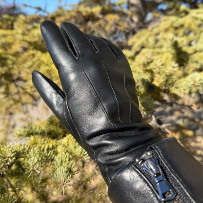 Gants en cuir d'agneau pour femme compatibles avec écran tactile, doublure en mélange de laine
