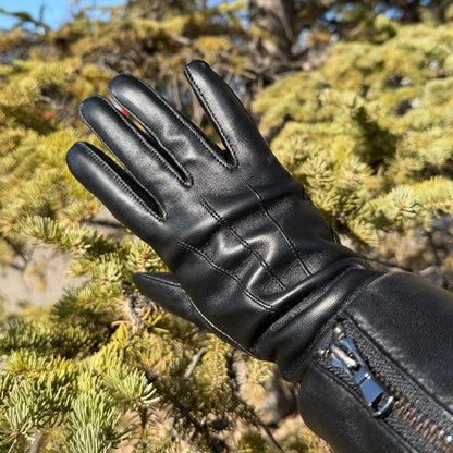 Gants en cuir d'agneau pour femme compatibles avec écran tactile, doublure en mélange de laine