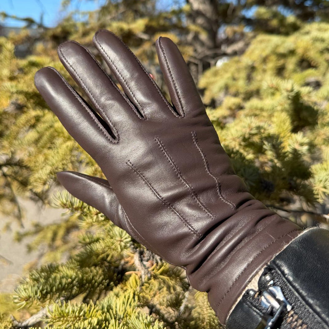 Gants en cuir d'agneau pour femme compatibles avec écran tactile, doublure en mélange de laine