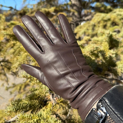 Gants en cuir d'agneau pour femme compatibles avec écran tactile, doublure en mélange de laine