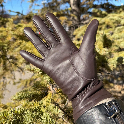 Gants en cuir d'agneau pour femme compatibles avec écran tactile, doublure en mélange de laine