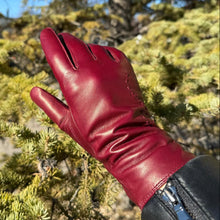 Gants en cuir d'agneau teint pour femme avec doublure en mélange de laine