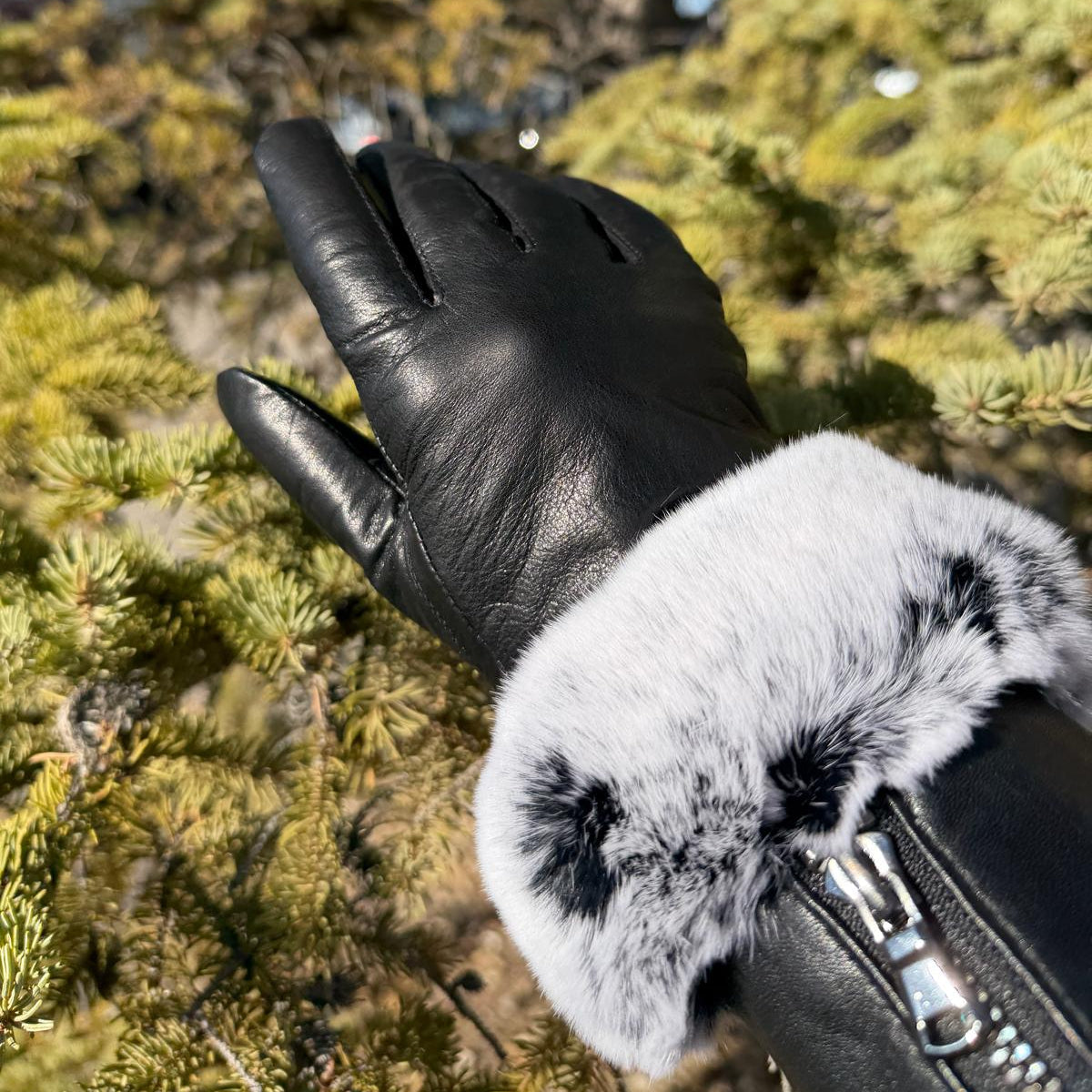 Gants en cuir d'agneau pour femme avec garniture en fourrure de lapin