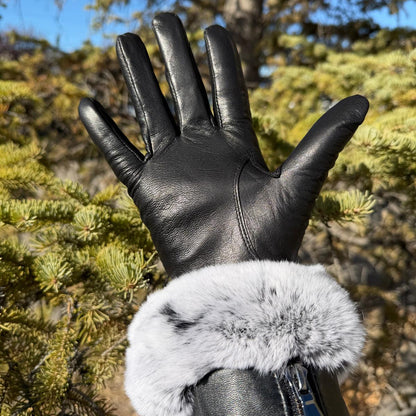 Gants en cuir d'agneau pour femme avec garniture en fourrure de lapin