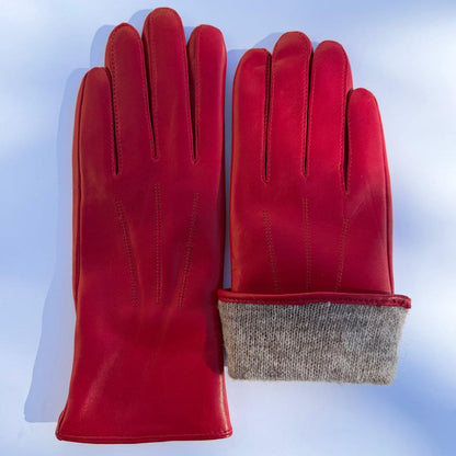 Gants en cuir d'agneau teint pour femme avec doublure en mélange de laine