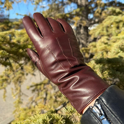 Gants en cuir d'agneau teint pour femme avec doublure en mélange de laine