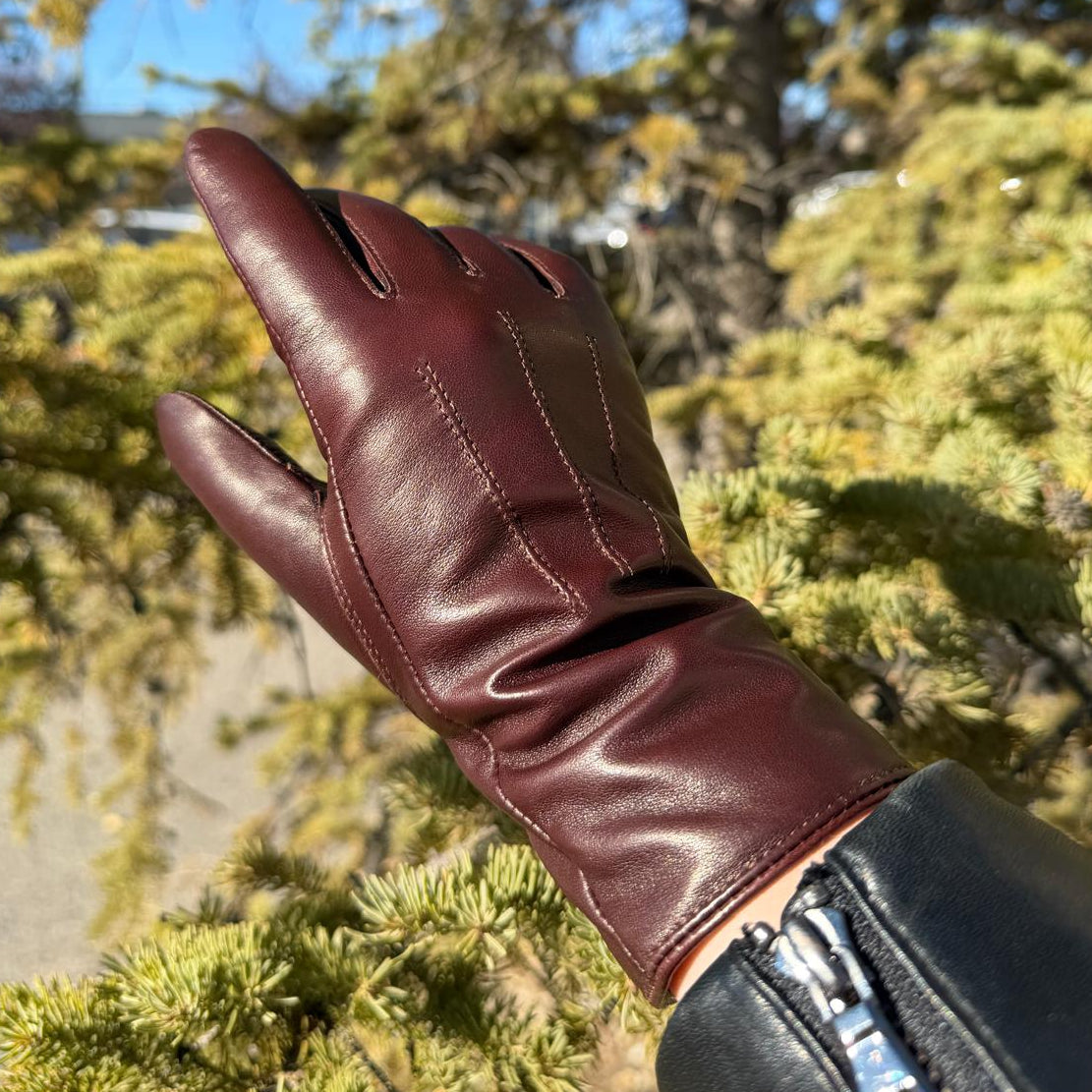 Gants en cuir d'agneau teint pour femme avec doublure en mélange de laine