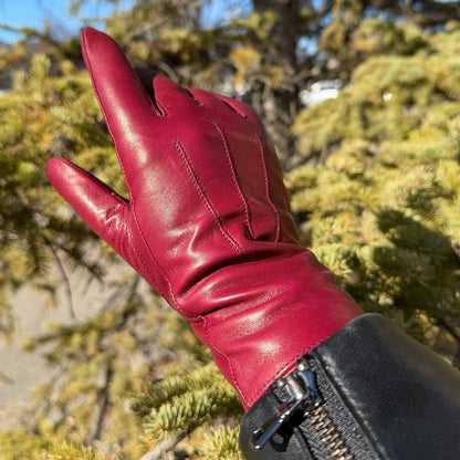 Gants en cuir d'agneau teint pour femme avec doublure en mélange de laine