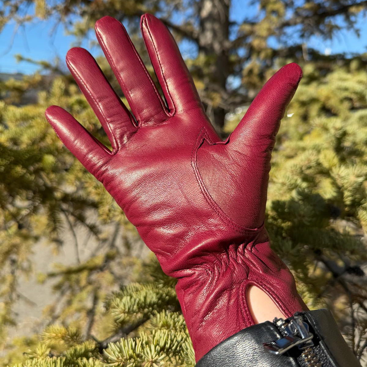 Gants en cuir d'agneau teint pour femme avec doublure en mélange de laine