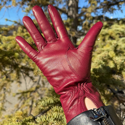 Gants en cuir d'agneau teint pour femme avec doublure en mélange de laine