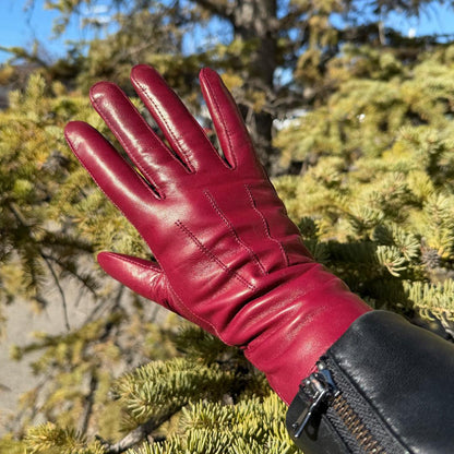 Gants en cuir d'agneau teint pour femme avec doublure en mélange de laine