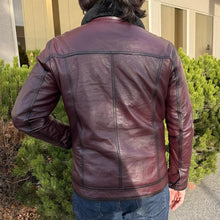 Blouson en cuir de mouton pour homme avec col en fourrure amovible