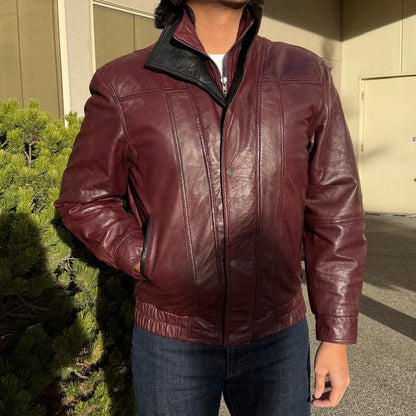 Blouson aviateur en cuir à double col pour homme BOL