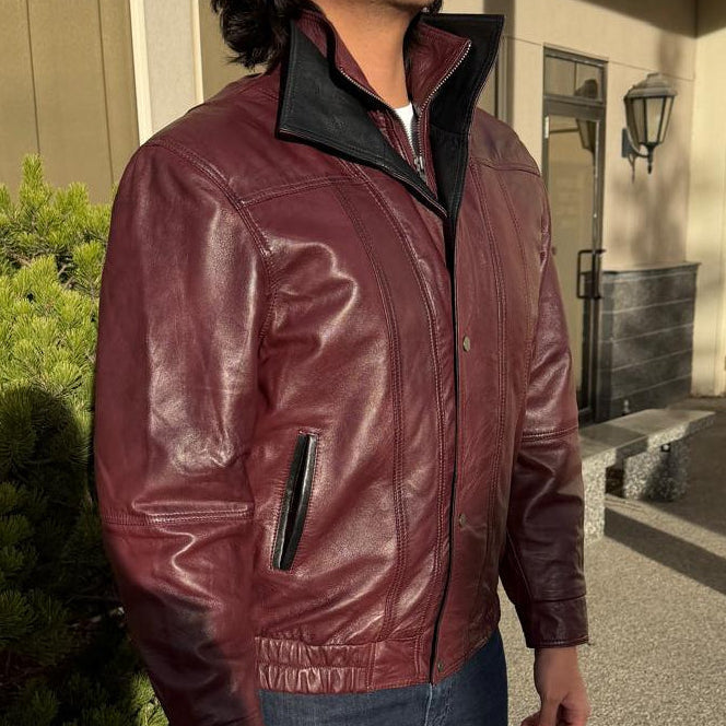 Blouson aviateur en cuir à double col pour homme BOL