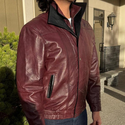 Blouson aviateur en cuir à double col pour homme BOL