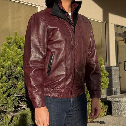 Blouson aviateur en cuir à double col pour homme BOL