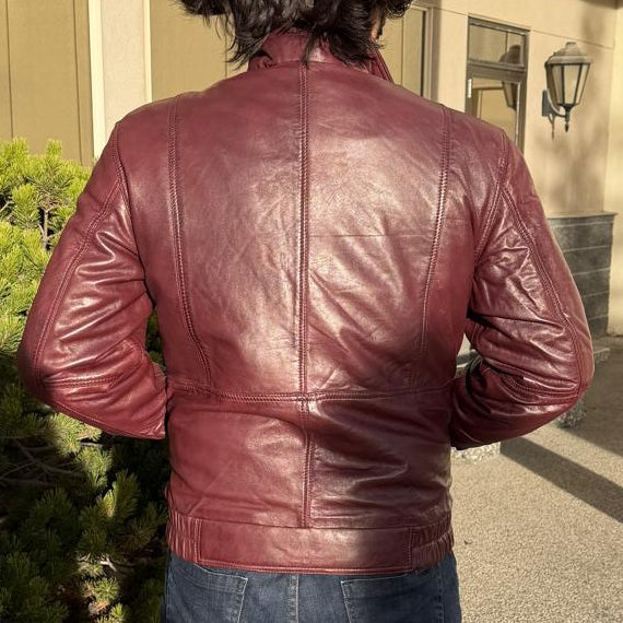 Blouson aviateur en cuir à double col pour homme BOL