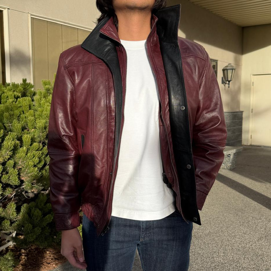 Blouson aviateur en cuir à double col pour homme BOL