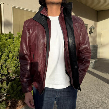 Blouson aviateur en cuir à double col pour homme BOL