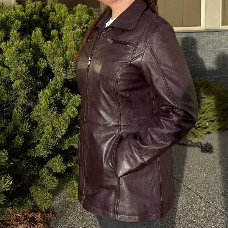 Veste Classique Mi-Longue en Cuir d'Agneau pour Femme