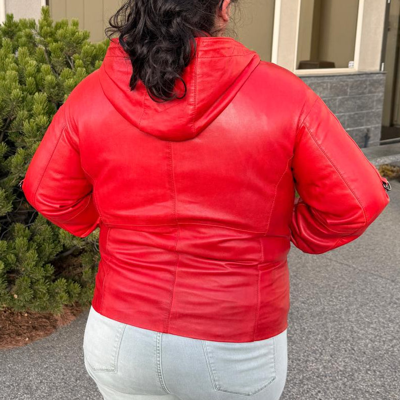Sporty Women's Lamb Leather Hoodie Jacket