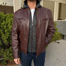 Blouson en cuir d'agneau pour homme avec capuche amovible