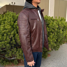 Blouson en cuir d'agneau pour homme avec capuche amovible