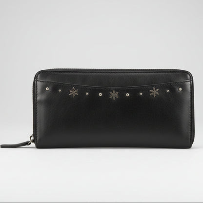 MET Women's Leather Wallet with Snowflake Studs Zip Around