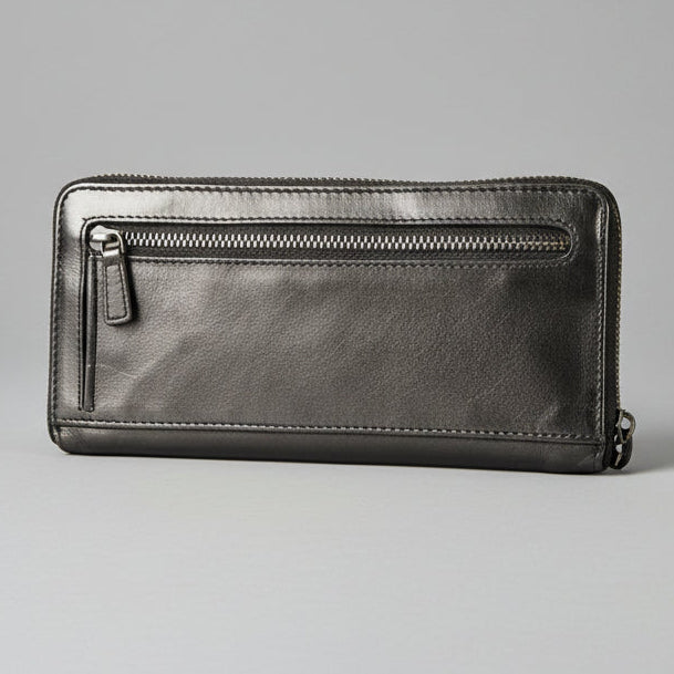 MET Women's Leather Wallet with Snowflake Studs Zip Around