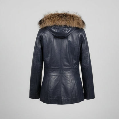 Women's Sheepskin Leather Jacket with Real Fox Fur Trim