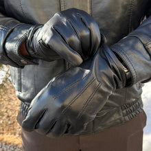 Gants pour homme en cuir de mouton noir avec doublure en mélange de laine