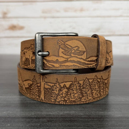 Keldon Men's Embossed Leather Belt with Wildlife Scene