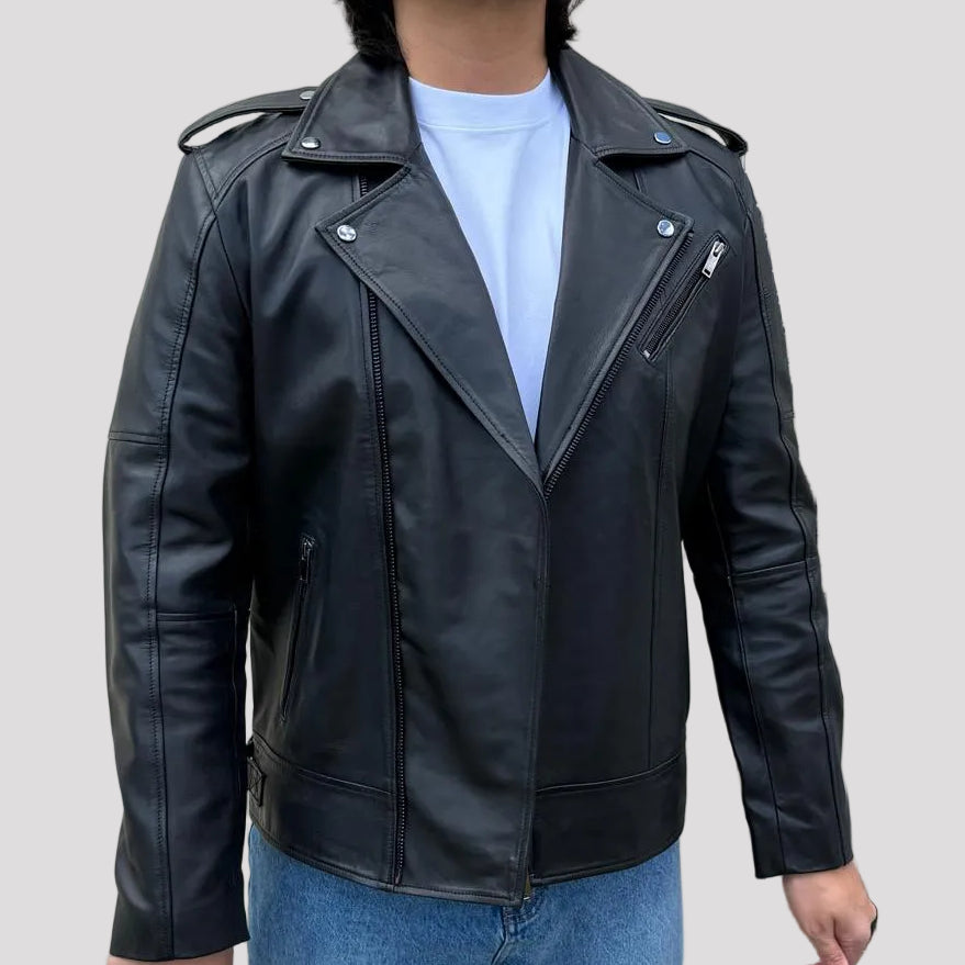 Veste Homme en Cuir d'Agneau Souple Style Motard Manteau Noir Tendance Premium