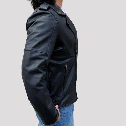 Veste Homme en Cuir d'Agneau Souple Style Motard Manteau Noir Tendance Premium