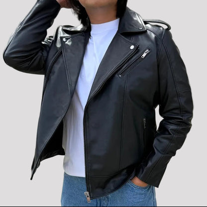 Veste Homme en Cuir d'Agneau Souple Style Motard Manteau Noir Tendance Premium