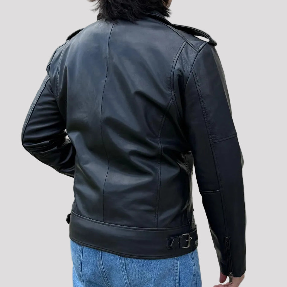 Veste Homme en Cuir d'Agneau Souple Style Motard Manteau Noir Tendance Premium