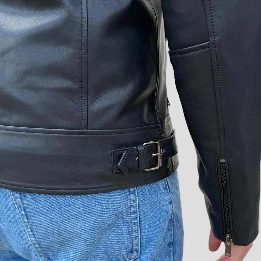 Veste Homme en Cuir d'Agneau Souple Style Motard Manteau Noir Tendance Premium