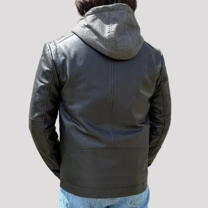 Men's Lamb Leather Hoodie Jacket with Detachable Hood